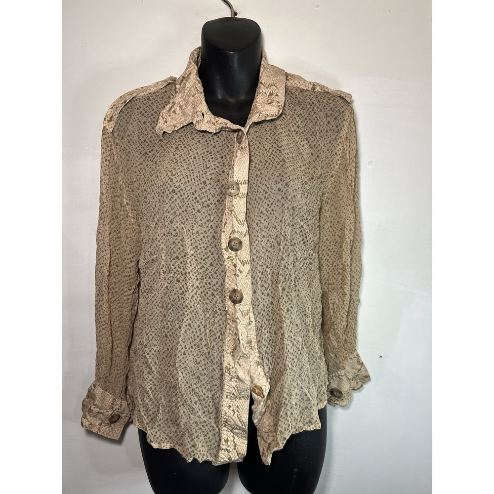 Vera Cristina 100% Silk Button Up Top Snake print Animal Sexy Chiq Slim Petite